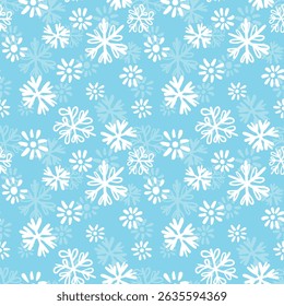 Patrón inconsútil del invierno con los copos de nieve blancos en fondo del color. Ilustración vectorial para tela, Fondo de pantalla textil, carteles, papel de regalo. Ilustración vectorial de Navidades. Cayendo nieve.