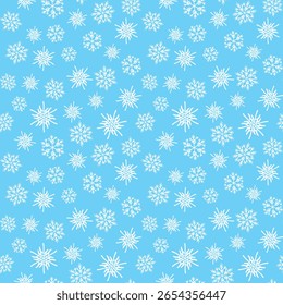 Winter nahtloses Muster mit weißen Schneeflocken auf farbigem Hintergrund. Vektorgrafik für Stoff, Stofftapeten, Poster, Geschenkpapier. Weihnachten, Vektorgrafik. Fallender Schnee.