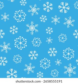 Winter seamless pattern with white snowflakes on color background. Vector illustration for fabric, textile wallpaper, posters, gift wrapping paper. Christmas vector illustration. Falling snow.