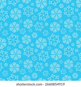 Winter seamless pattern with white snowflakes on color background. Vector illustration for fabric, textile wallpaper, posters, gift wrapping paper. Christmas vector illustration. Falling snow.