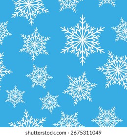 Patrón inconsútil del invierno con los copos de nieve blancos en fondo del color. Ilustración vectorial para tela, Fondo de pantalla textil, carteles, papel de regalo. Ilustración vectorial de Navidades. Cayendo nieve.