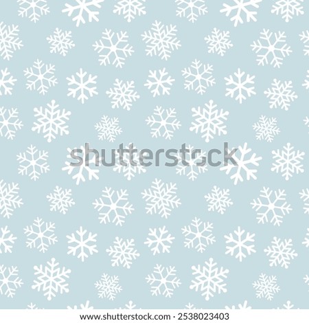 Winter seamless pattern with white snowflakes on blue background. Vector illustration for fabric, textile wallpaper, posters, gift wrapping paper. Christmas vector illustration.
