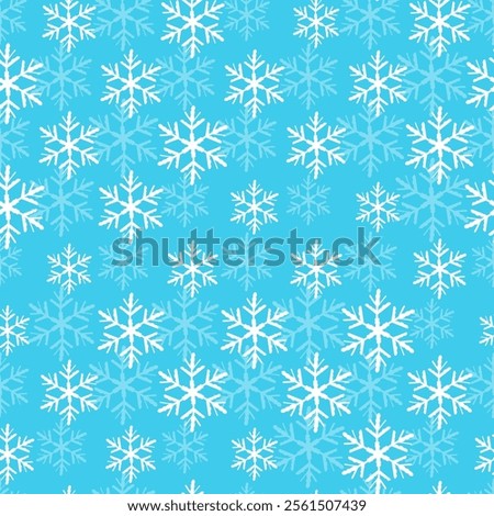Winter seamless pattern with white snowflakes on blue background. Vector illustration for fabric, textile wallpaper, posters, gift wrapping paper. Christmas vector illustration.