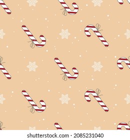 Winter seamless patterns with candy cone and snowflakes. Vector illustration
