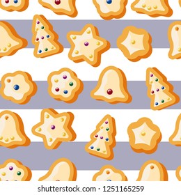 Winter seamless patterns with gingerbread cookies. Awesome holiday vector background. Christmas repeating texture for surface design, wallpapers, fabrics, wrapping paper etc.