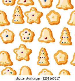 Winter seamless patterns with gingerbread cookies. Awesome holiday vector background. Christmas repeating texture for surface design, wallpapers, fabrics, wrapping paper etc.