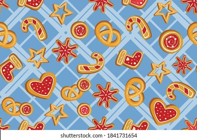 Patrones de invierno sin fisuras con galletas de pan de jengibre.