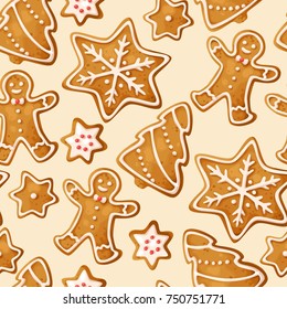 Winter seamless patterns with gingerbread cookies