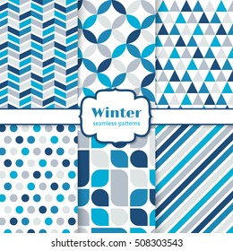 Winter seamless patterns set. Colorful geometric background. Vector illustration.