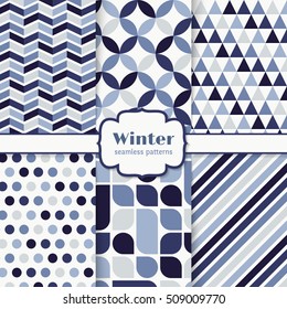 Winter seamless patterns set. Colorful geometric background. Vector illustration.