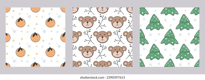 Winter seamless patterns with teddy set