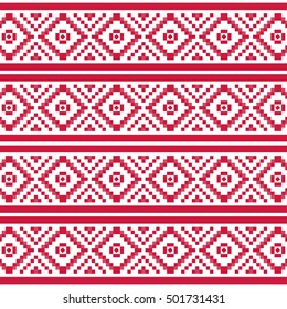 Winter seamless pixel pattern. Pastiche Scandinavian embroidery ornament. Knitted Christmas ornament.