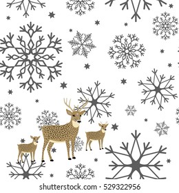 Winter Seamless Snowflake with deer Pattern. Vector EPS 10.