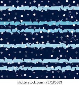 winter seamless snowy pattern with icicles stripes. snow fall and wavy blue lines. marbled ink curly strokes, curved stripes seamless vector illustration. christmas holiday pattern
