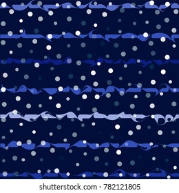 winter seamless snowy pattern with icicles stripes. snow fall and wavy blue lines. marbled ink curly strokes, curved stripes seamless vector illustration. christmas holiday pattern