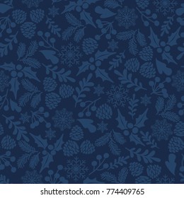 Winter seamless vector pattern with holly berries. Part of Christmas backgrounds collection. Can be used for wallpaper, pattern fills, surface textures,  fabric prints.