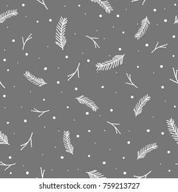 Winter seamless vector pattern. Pine branches and snowflake. Stylish backdrop for your design. Monochrome.