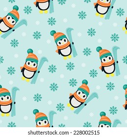 Winter seamless wallpaper with penguins