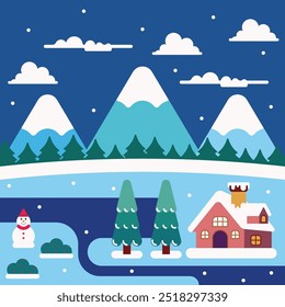 Hintergrund der Wintersaison. Flache Winterlandschaftsdarstellung