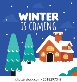 Winter season background. Flat winter landscape illustration