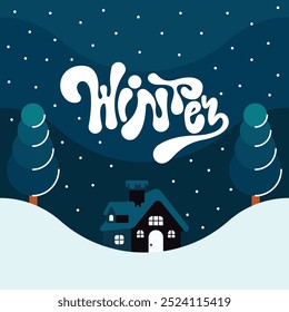 Winter season background. Flat winter landscape illustration