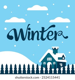 Winter season background. Flat winter landscape illustration