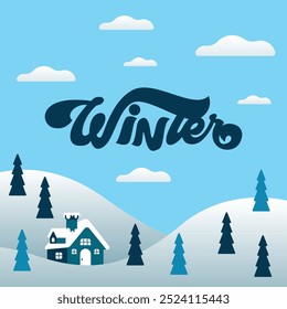 Winter season background. Flat winter landscape illustration