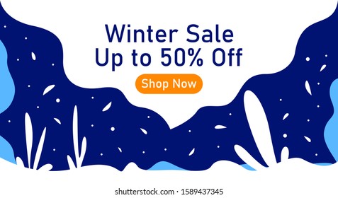Winter season background with floral and snowfall. Editable web banner template for holiday, special offer, promotion and advertising.
Interface for landing page, social media and print material.