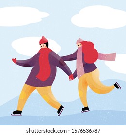 Winter season background people characters. Winter outdoor activities. People have fun. Flat vector illustration.
Greeting card and banner.