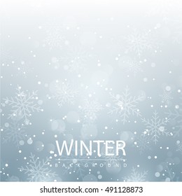 Winter Season Background With Snow Flake. Seasonal Layout Invitation Poster. Business Abstract Illustration Concept. Vector Decorative Greeting Card. Winter Flyer For Marketing Advertisement Design