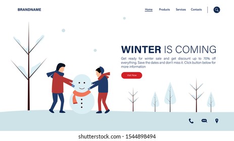 Winter season banner for website header or internet ads. Winter sale advertise background. winter is coming.