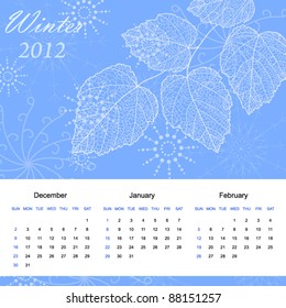 Winter season calendar page of new 2012 year with background (vector eps 10)