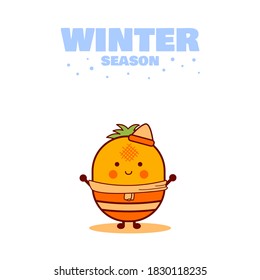 Winter season. Winter cheerful. Happy winter. Welcome to winter. Cute style pineapple character. Cold season. Illustration vector.
