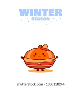 Winter season. Winter cheerful. Happy winter. Welcome to winter. Cute style pumpkin character. Cold season. Illustration vector.