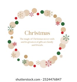 Winter season Christmas concept banner, frame, border, card design template illustration with snow, snowflakes and circle shape pattern.