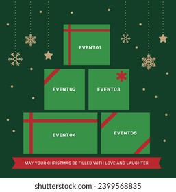 Winter season Christmas concept shopping sale event poster advertisement design. Gift boxes are stacked in the shape of a Christmas tree.