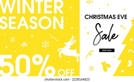 Winter season christmas eve sale with yellow background banner