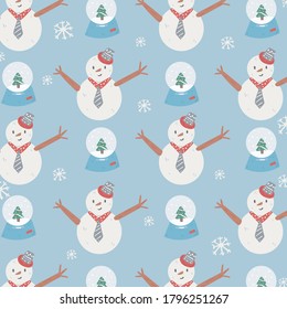 winter season christmas event seamless pattern illustration, cute snowman and snowflakes cartoon character