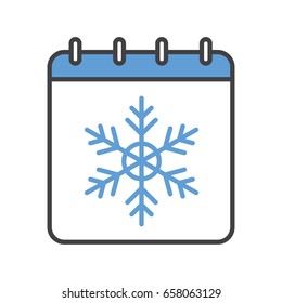 Winter season color icon. Calendar with snowflake. Isolated vector illustration