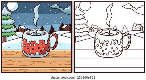 Winter season coloring page vector illustration