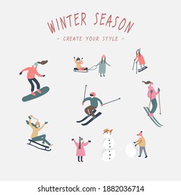 Winter season and cute characters design.