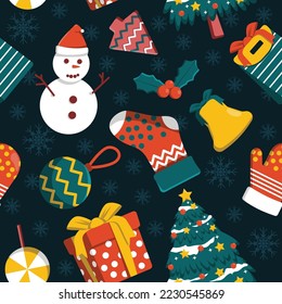 Winter Season December Merry Christmas Holiday Seamless Pattern Background