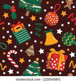 Winter Season December Merry Christmas Holiday Seamless Pattern Background