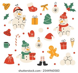 Winter season elements collection. Christmas hand drawn set for scrapbook, card, poster, invitation, sticker. Vector illustration.