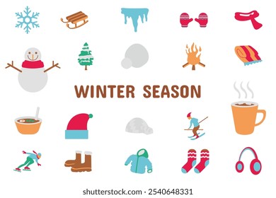 Winter Season Flat Vector Illustration Icon Sticker Set Design Materials