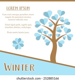Winter season greeting card design with blue tree