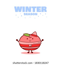Winter season. Happy winter. Welcome to winter. Cute style apple character. Illustration vector.