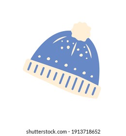 Winter season hat flat vector abstract element. Knit clothes RGB color clipart. Woven apparel. Christmas holiday apparel. Wintertime headwear isolated organic shape on white background