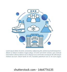Winter season holiday, vacation resort article page vector template. Brochure, magazine, booklet design element with linear icons and text boxes. Print design. Concept illustrations with text space 