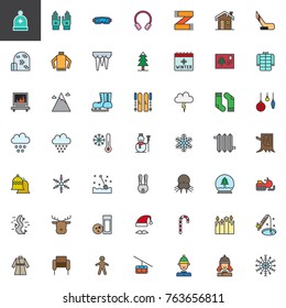 Winter season holidays filled outline icons set, line vector symbol collection, linear colorful pictogram pack isolated on white. Signs, logo illustration, web vector graphics